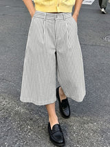Men's Japanese Vintage Vertical Stripe High Waist Wide Leg Pant SKUL68470