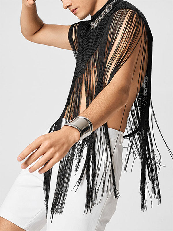 Men's Tassel Patchwork Cropped Cloak SKUL22782