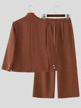 Men's Avant-Garde Collarless Double-Breasted Two Pieces Outfit SKUL76405