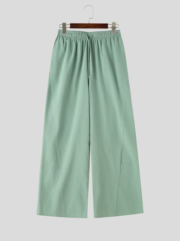 Men's Vintage Harajuku Curved Stitching Elastic Waist Draped Wide Leg Pant SKUL70248