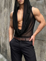 Men's Sheer Mesh Cowl Neck Hooded Tank SKUL54096