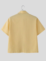 Men's Asymmetric Placket Plaid Frog Button Short Sleeve Shirt SKUL58788