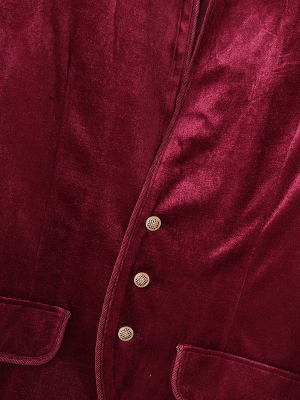 Men's Retro Quiet Luxury Cocktail Party Lustrous Velvet Metal Button Long Sleeve Stand Collar Jacket SKUL77985