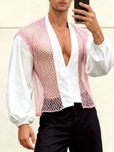 Men's Sheer Mesh Contrast Color Long Sleeve Shirt SKUL46095