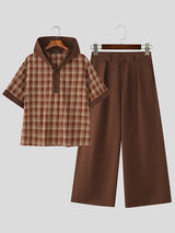 Men's Plaid Hooded Casual Two Pieces Outfit SKUL26989