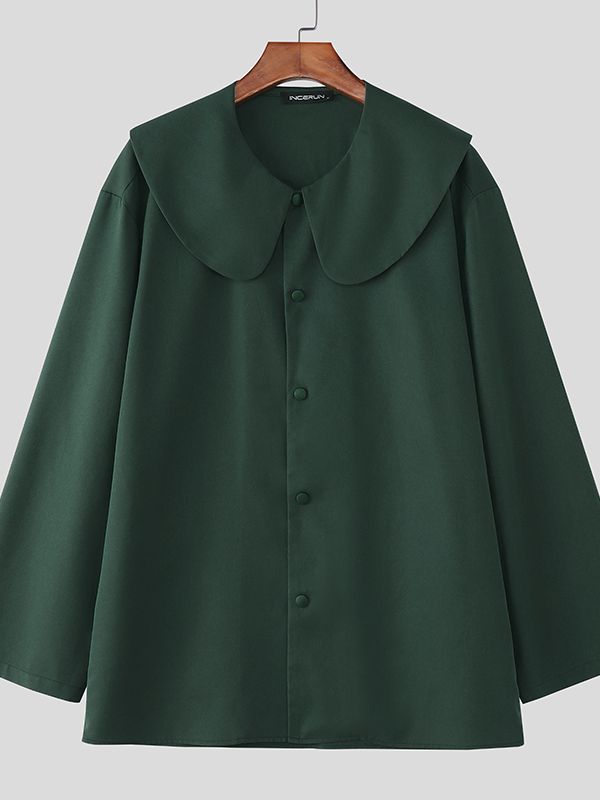 Men's Solid Color Lapel Long Sleeve Shirt SKUL45127