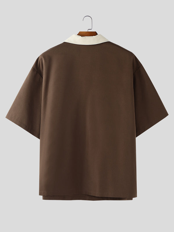 Men's Colorblock Double Pocket Short Sleeve Shirt SKUL27202