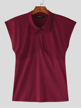 Men's Avant-Garde Sheer Mesh Splicing Cropped Bolero Overlay Lapel Sleeveless Shirt SKUL62963