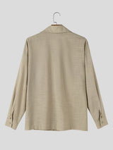 Men's Retro Urban Casual Textured Patch Pocket Drop Shoulder Long Sleeve Camp Collar Shirt SKUL81830
