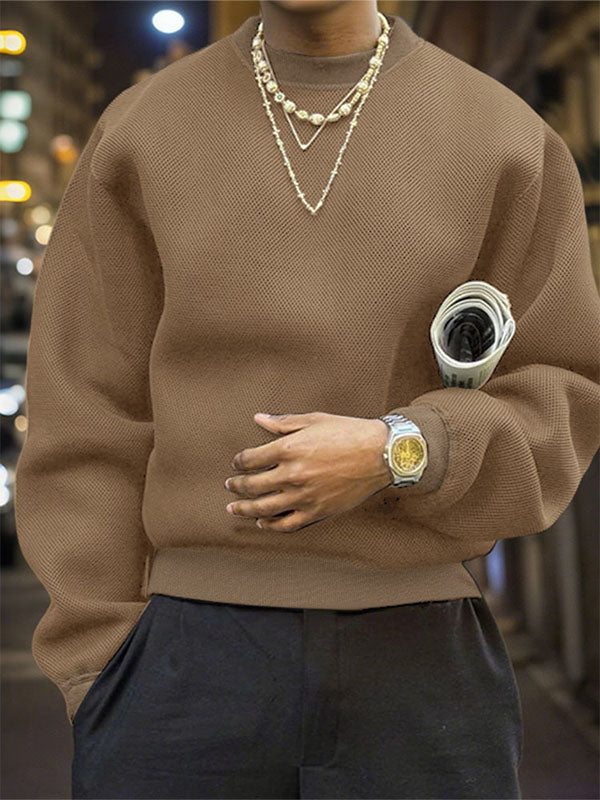 Men's Solid Color Casual Textured Long Sleeve Sweatshirt SKUL28385