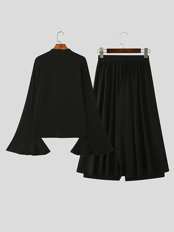 Men's Flap Split Hem Flare Sleeve Two Pieces Outfit SKUL26079
