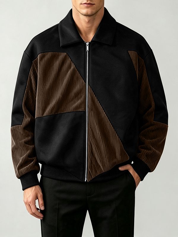 Men's Colorblock Corduroy Long Sleeve Jacket SKUL30494