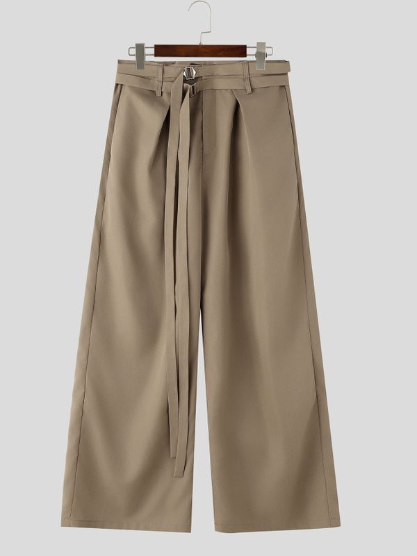 Men's Avant-Garde Double D-Ring Strap Pleated Maxi Wide-Leg Pant SKUL71389