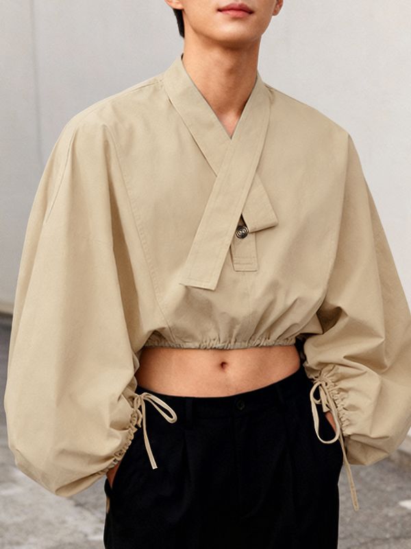 Men's Solid Color Cropped Long Sleeve Shirt SKUL45003