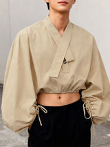 Men's Solid Color Cropped Long Sleeve Shirt SKUL45003