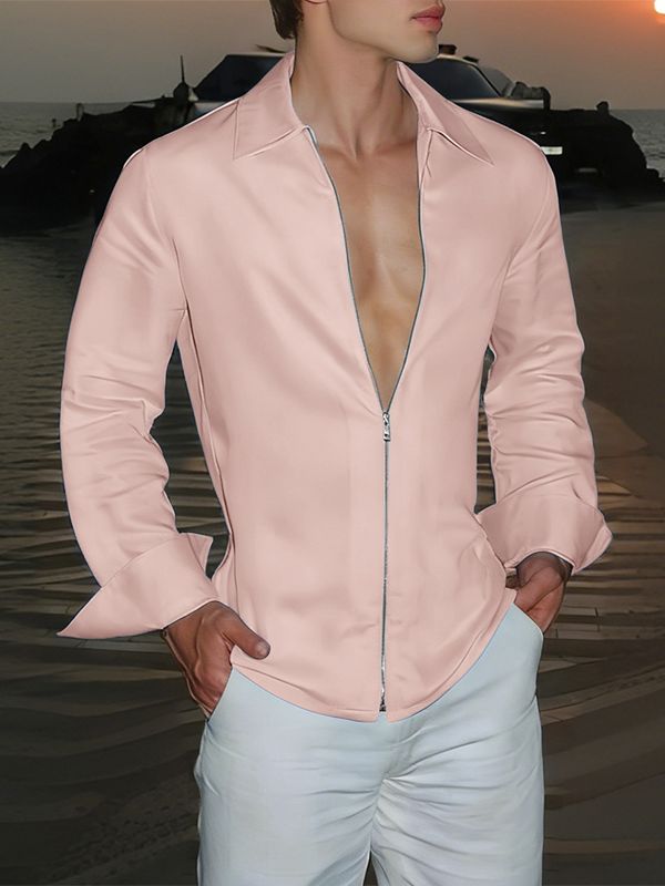 Men's Solid Color Zipper Long Sleeve Shirt SKUL51262