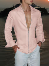 Men's Solid Color Zipper Long Sleeve Shirt SKUL51262