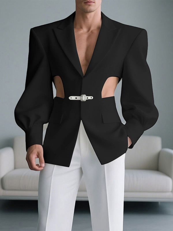 Men's Leather Buckle Side Cut Long Sleeve Blazer SKUL26926