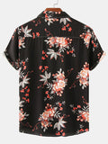 Mens Floral Print Lapel Collar Short Sleeve Shirt SKUK51708