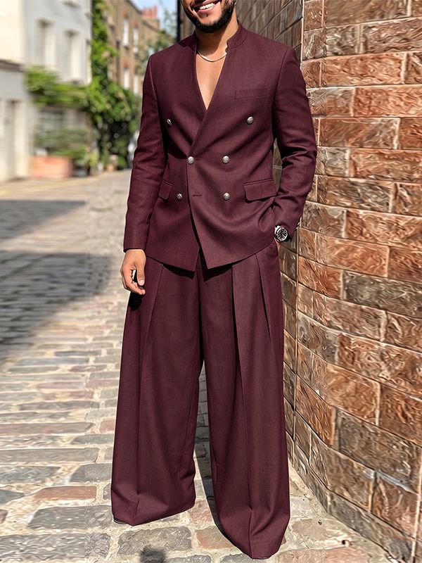 Men's Avant-Garde Collarless Double-Breasted Two Pieces Outfit SKUL76405