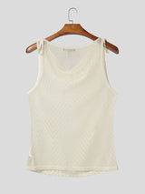 Men's Genderless Y2K Chevron Sheer Tie Strap Cowl Neck Slim Fit Tank SKUL72486