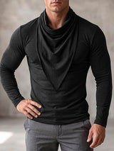 Mens Draped Neck Ruffled Long Sleeve T-Shirt SKUK83713