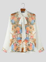 Mens Floral Print Semi-Sheer Long Sleeve Shirt SKUL10568