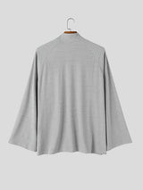 Men's Clean Fit Resort Wide Flared Sleeve Slit Henley Placket Long Sleeve Mandarin Collar T-shirt SKUL81833