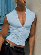 Men's Solid Color Textured Button Tank SKUL46091