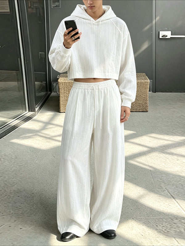 Men's Early Autumn Minimalist Crinkled Crop Two Pieces Outfit SKUL79626