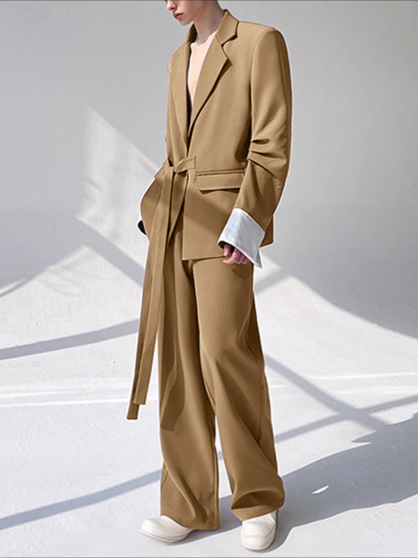 Men's Solid Color Casual Lace-Up Two Pieces Outfit SKUL30288