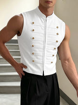 Men's Vintage Aristocrat Double-Breasted Gold Crest Button Military Drummer Tank SKUL77517