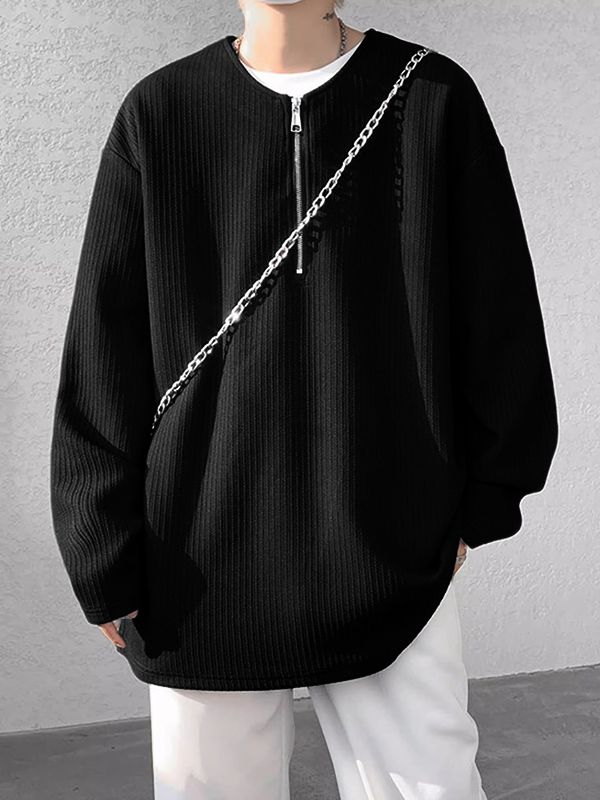 Men's Knit Texture Half Zip Long Sleeve T-Shirt SKUL36582