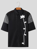 Mens Floral Jacquard Mesh Patchwork Shirt SKUK44487