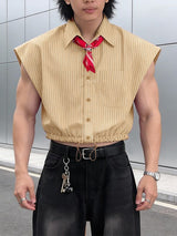 Men's Striped Tie Cropped Sleeveless Shirt SKUL54620