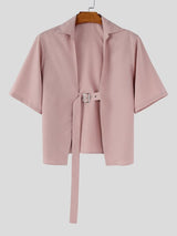 Men's Single Buckle Strap Open-Front Cropped Shirt SKUL57073