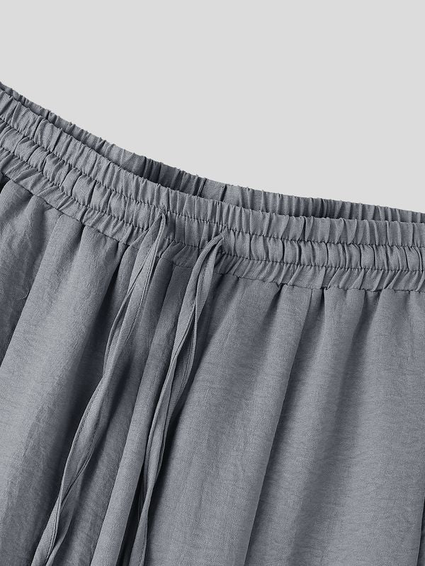 Men's Harajuku Vintage Crinkled Texture Detail Elastic Waist Baggy Pant SKUL71341