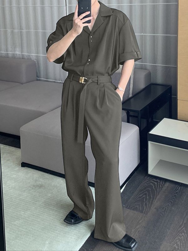 Men's Solid Color Casual Two Pieces Outfit SKUL30491