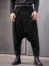 Men's Avant-Garde Low Drop Crotch Button Fly Deep Pleated Ankle Length Harem Pant SKUL84002