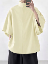 Men's Stand Collar Hidden Placket Oversized Kimono Short Sleeve Shirt SKUL70239