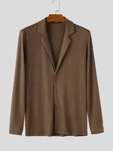Men's Early Autumn Urban Casual Ribbed Knit Button Down Long Sleeve Lapel Collar Cardigan SKUL79219