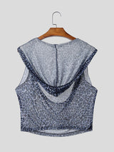 Men's Sexy Avant-Garde Leopard Print Deep V-Neck Cowl Neck Hooded Crop Tank SKUL67092