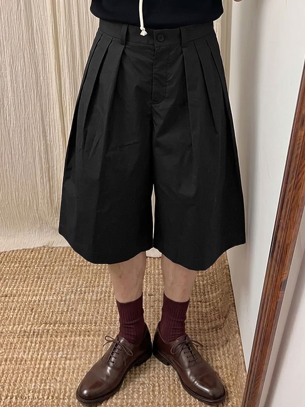 Men's Vintage Cityboy Harajuku Pleated Wide Leg Culotte Short SKUL69345