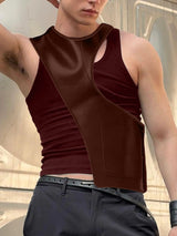 Men's Faux Leather Patchwork Casual Tank SKUL24928