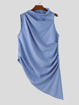 Men's Avant-Garde Asymmetrical Cowl Neck Draped Textured Longline Tank SKUL60004