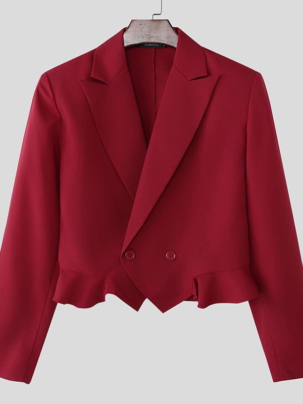 Men's Solid Color Casual Cropped Long Sleeve Blazer SKUL51874