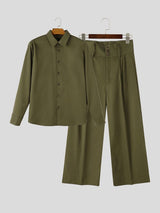 Men's Retro Quiet Luxury Multi Button Cummerbund Waist Pleated Two Pieces Outfit SKUL82400