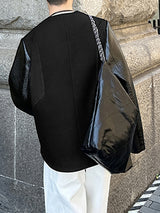 Men's Faux Leather Patchwork Loose Long Sleeve Blazer SKUL28507