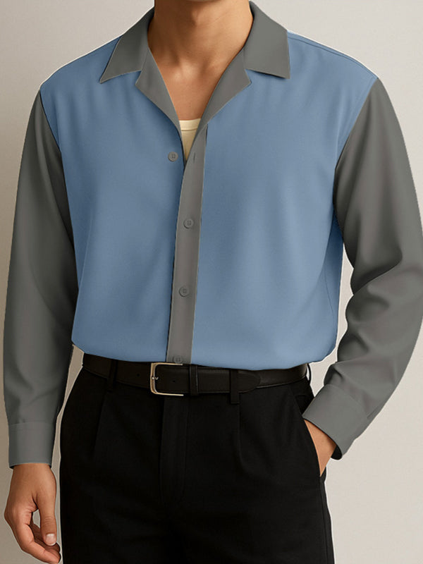 Men's Contrast Casual Long Sleeve Shirt SKUL30367