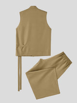 Men's Neo-Chinese Zen Asymmetrical Wrap Two Pieces Outfit SKUL79239